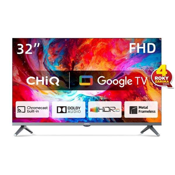 CHiQ L32M8TG TV 32",  FHD,  smart,  Google TV,  dbx-tv,  Dolby Audio,  Frameless,  stříbrná