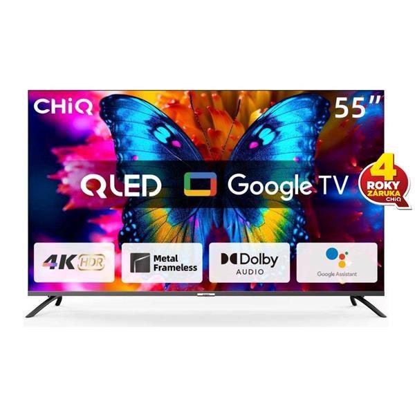 CHiQ U55QM8E TV 55",  UHD,  QLED,  smart,  Google TV,  dbx-tv,  Dolby Audio,  Frameless