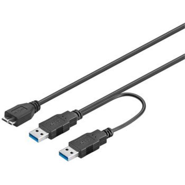 PremiumCord USB 3.0 napájací Y kábel A/ Male + A/ Male -- Micro B/ Mmale, 30cm