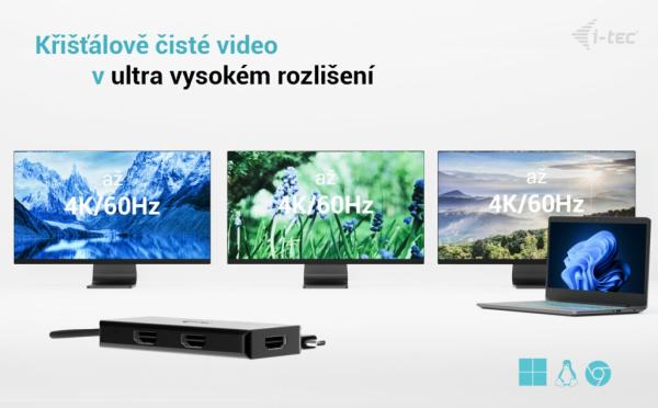 i-tec USB-C Triple 4K HDMI Video adaptér, Power Delivery 100W 