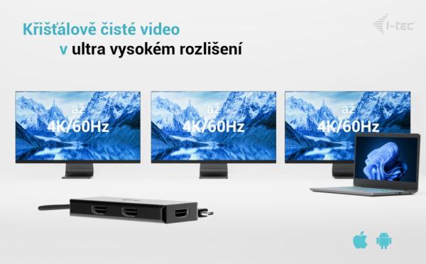 i-tec USB-C Triple 4K HDMI Video adaptér, Power Delivery 100W 