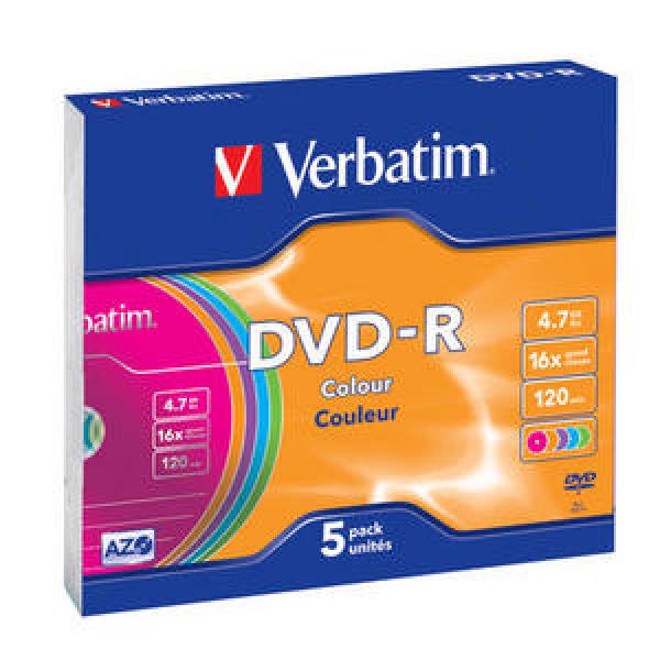 VERBATIM DVD-R 4, 7 GB (120 min) 16x farebný slim box, 5ks/ pack