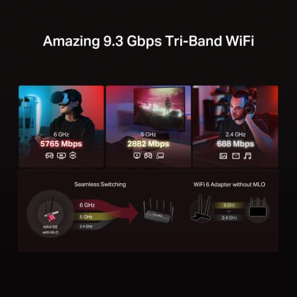 Mercusys MA47BE BE9300 Tri-Band WiFi7 PCIe adaptér 