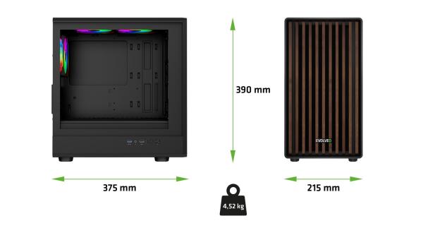 EVOLVEO Panthera, mATX/ 3x ARGB 120/ drevo+sklo 