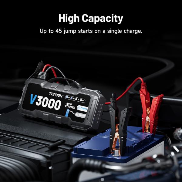 TOPDON Car Jump Starter V3000/ 3000A/ 12V vozidla/ 24000mAh/ 9l benzín/ 7l diesel/ LED svetlo | 