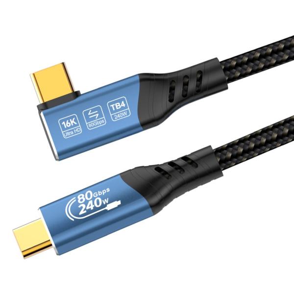 PremiumCord USB4™ Version2.0 80Gbps 16K@60Hz 240W Thunderbolt 3 a 4 kábel zahnutý 1, 2m 