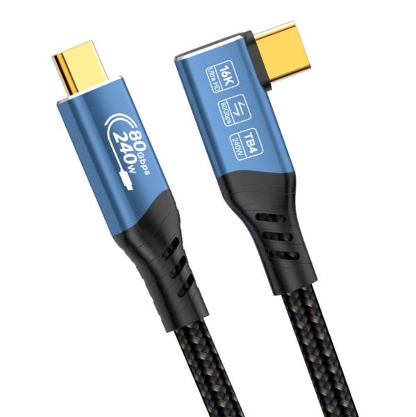 PremiumCord USB4™ Version2.0 80Gbps 16K@60Hz 240W Thunderbolt 3 a 4 kábel zahnutý 1, 2m 