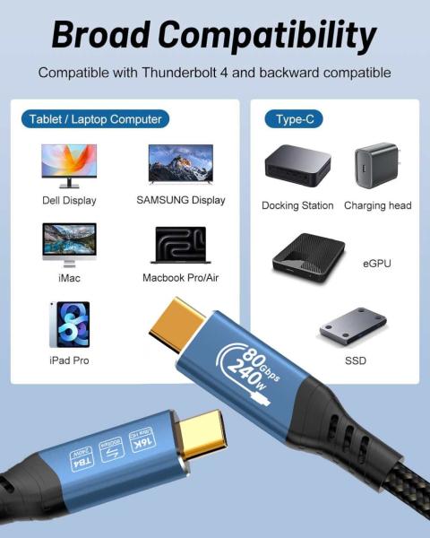 PremiumCord USB4™ Version2.0 80Gbps 16K@60Hz 240W Thunderbolt 3 a 4 kábel 1m 