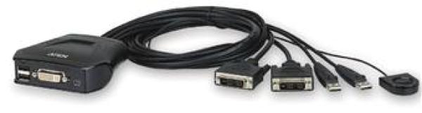 Aten 2-port DVI KVM USB mini, integrované káble