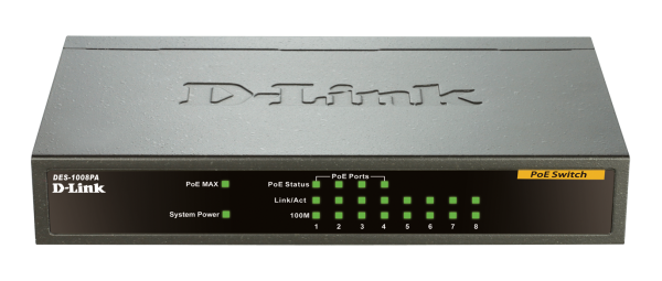D-Link DES-1008PA 8x10/ 100 Desktop Switch, 4xPoE 