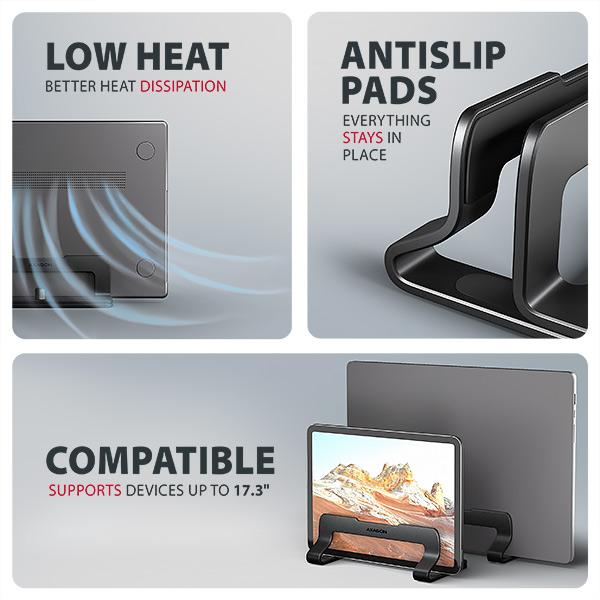 AXAGON STND-VB vertikálny hliníkový stojan na notebook 10"-17.3" nastaviteľný rozostup, čierny 