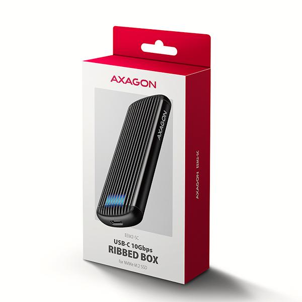 AXAGON EEM2-SC, USB-C 10Gbps externý box pre M.2 NVMe SSD, bezskrutkový, rebrovaný hliník 