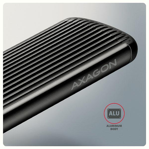 AXAGON EEM2-SC, USB-C 10Gbps externý box pre M.2 NVMe SSD, bezskrutkový, rebrovaný hliník 