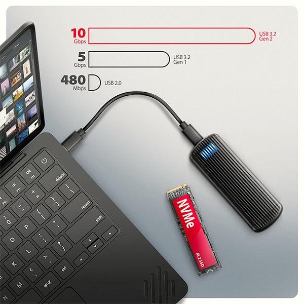 AXAGON EEM2-SC, USB-C 10Gbps externý box pre M.2 NVMe SSD, bezskrutkový, rebrovaný hliník 