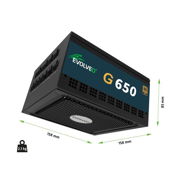 EVOLVEO G650, zdroj 650W, ATX3.1, 14cm, aPFC, 80 + GOLD, 3YRW 