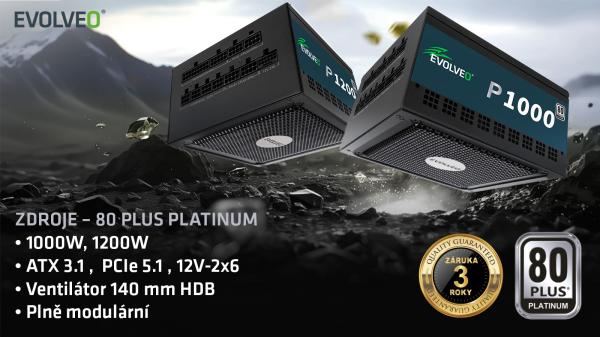 EVOLVEO P1000, 1000W/ ATX 3.1/ 80+ PLATINUM/  