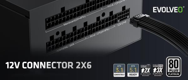 EVOLVEO P1200, 1200W/ ATX 3.1/ 80+ PLATINUM/  