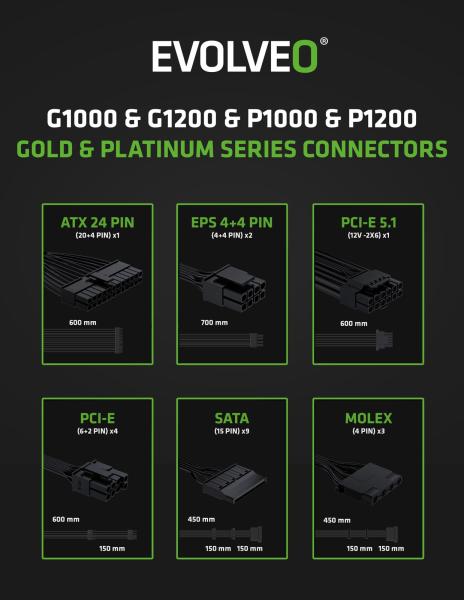 EVOLVEO P1200, 1200W/ ATX 3.1/ 80+ PLATINUM/  