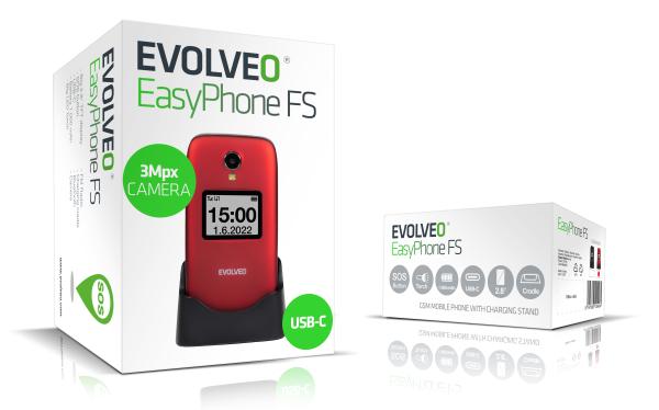 EVOLVEO EasyPhone FS, vyklápací telefón 2.8" pre seniorov s nabíjacím stojanom (červená farba) 