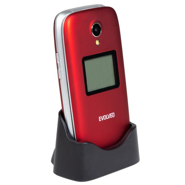 EVOLVEO EasyPhone FS, vyklápací telefón 2.8" pre seniorov s nabíjacím stojanom (červená farba) 