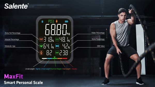 Salente MaxFit, múdra osobná diagnostická fitness váha, Bluetooth, čierna 