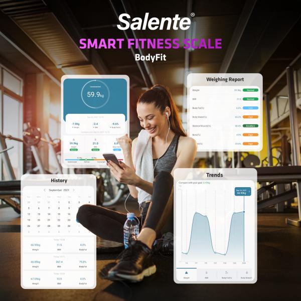 Salente BodyFit, múdra osobná diagnostická fitness váha, Bluetooth, čierna 