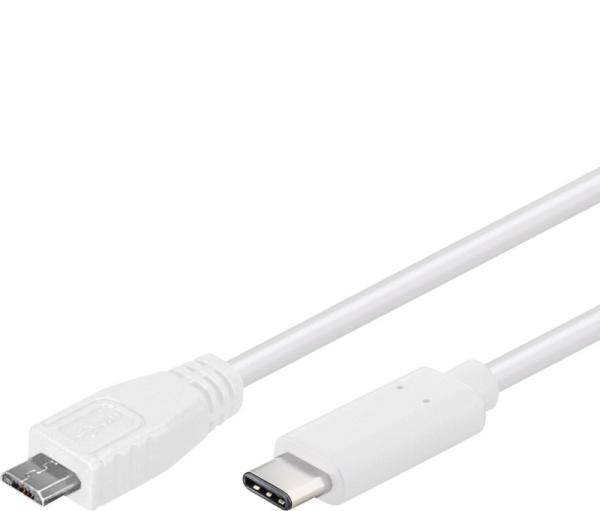 PremiumCord USB-C/ male - USB 2.0 Micro-B/ Male, biely, 0, 6m