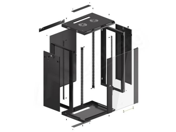 LANBERG 19" RACKOVÁ SKRIŇA PRO MONTÁŽ NA STENU 18U/ 600X450 (FLAT PACK) S PROSKLENÝMI DVERMI ČIERNA V2 