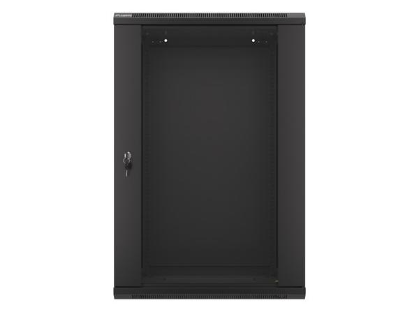 LANBERG 19" RACKOVÁ SKRIŇA PRO MONTÁŽ NA STENU 18U/ 600X450 (FLAT PACK) S PROSKLENÝMI DVERMI ČIERNA V2 