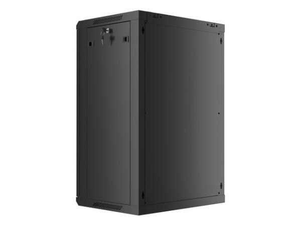 LANBERG 19" RACKOVÁ SKRIŇA PRO MONTÁŽ NA STENU 18U/ 600X450 (FLAT PACK) S PROSKLENÝMI DVERMI ČIERNA V2 