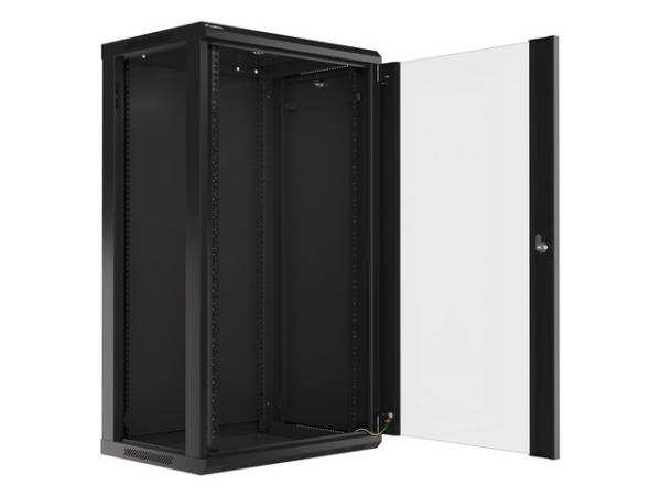 LANBERG 19" RACKOVÁ SKRIŇA PRO MONTÁŽ NA STENU 22U/ 600X450 (FLAT PACK) S PROSKLENÝMI DVERMI ČIERNA V2 