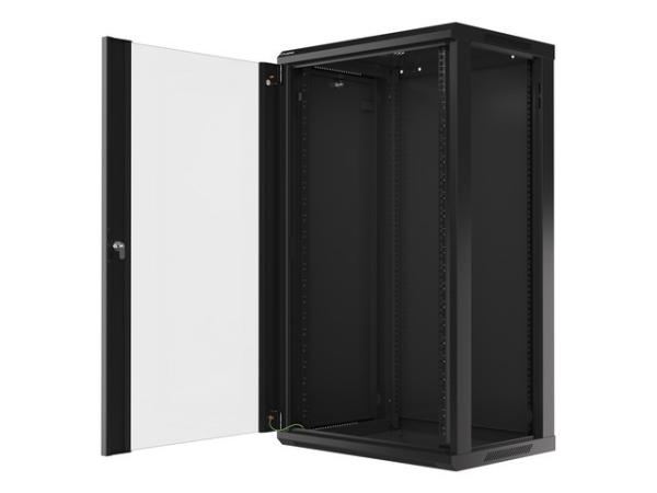 LANBERG 19" RACKOVÁ SKRIŇA PRO MONTÁŽ NA STENU 22U/ 600X450 (FLAT PACK) S PROSKLENÝMI DVERMI ČIERNA V2 