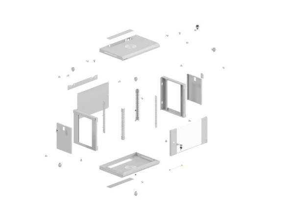 LANBERG 19" RACKOVÁ SKRIŇA PRO MONTÁŽ NA STENU 6U/ 540X350 (FLAT PACK) S PROSKLENÝMI DVERAMI ŠEDÁ 