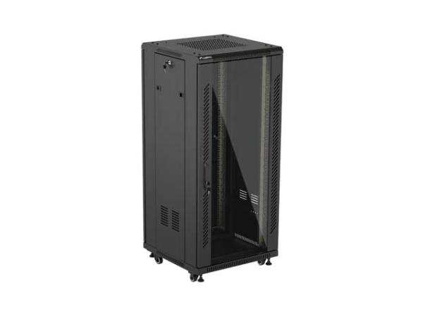 LANBERG 19" VOĽNE STOJÚCA RACKOVÁ SKRIŇA 27U/ 600X600 (FLAT PACK) S PRESKLENÝMI DVERAMI ČIERNA 