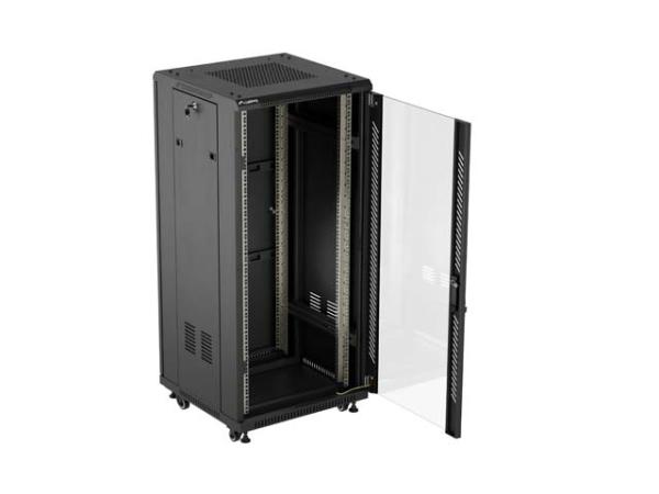 LANBERG 19" VOĽNE STOJÚCA RACKOVÁ SKRIŇA 27U/ 600X600 (FLAT PACK) S PRESKLENÝMI DVERAMI ČIERNA 