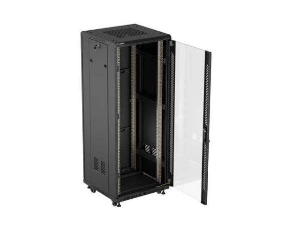 LANBERG 19" VOĽNE STOJÚCA RACKOVÁ SKRIŇA 32U/ 600X600 (FLAT PACK) S PRESKLENÝMI DVERAMI ČIERNA 