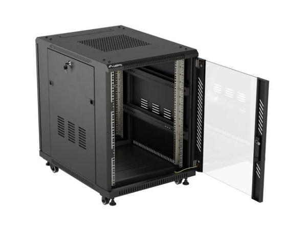 LANBERG INŠTALAČNÝ RACK 19" 15U 600X800 ČIERNE SKLENENÉ DVERE (PLOCHÉ BALENIE) 