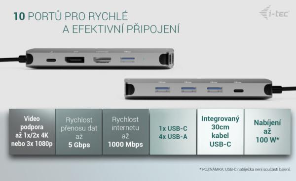 i-tec USB-C Metal Nano 3x Display (DP, HDMI a VGA) Docking Station, Power Delivery 100W 