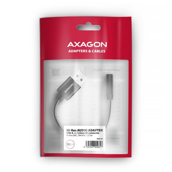 AXAGON ADA-HA, USB-A na 3.5mm jack Hi-Res DAC audio adaptér, 384kHz/ 32bit, stereo 