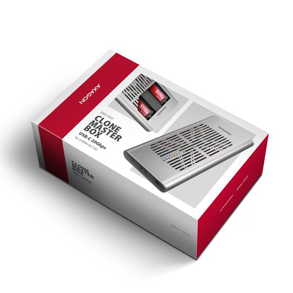 AXAGON EEM2-20GD, USB-C 20Gbps externý box pre dvoch M.2 NVMe SSD s funkciou klonovania 
