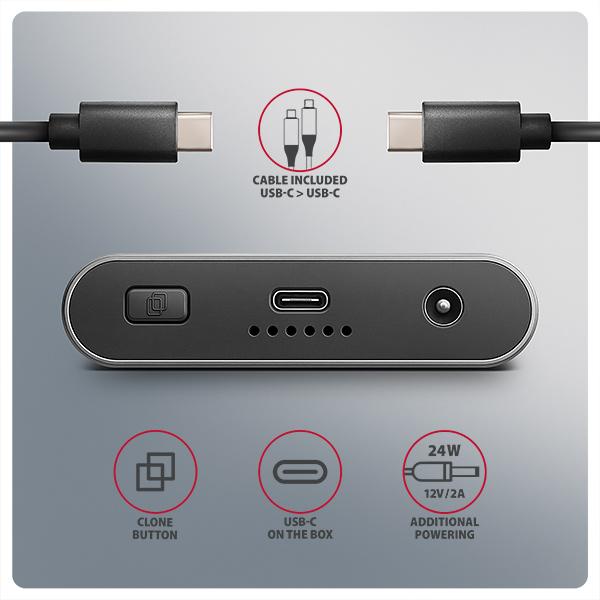 AXAGON EEM2-20GD, USB-C 20Gbps externý box pre dvoch M.2 NVMe SSD s funkciou klonovania 