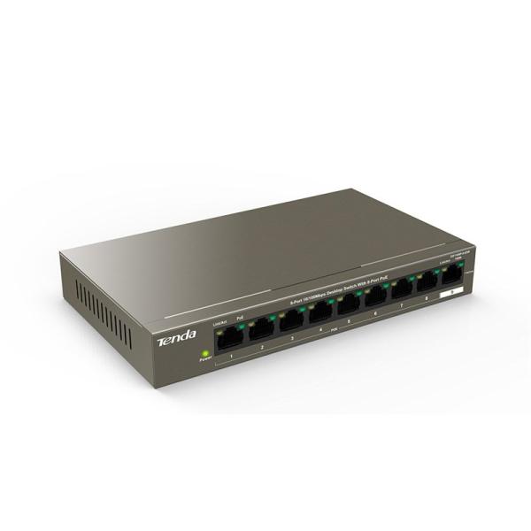 Tenda TEF1109P-8-63W PoE AT switch 8x PoE 802.3af/ at, 9x 100Mb/ s, PoE+ celkom 58W, fanless 