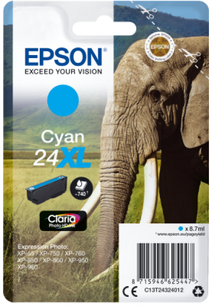 Epson Singlepack Cyan 24XL Claria Photo HD Ink
