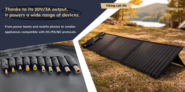 Solárny panel Viking L60 PD/ 60W výkon/ USB-A QC/ USB-C PD/  