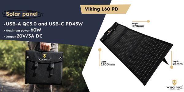 Solárny panel Viking L60 PD/ 60W výkon/ USB-A QC/ USB-C PD/  