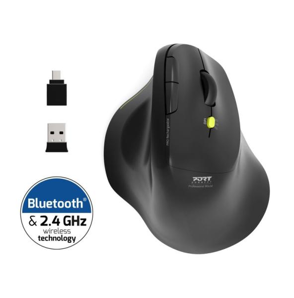 PORT CONNECT ERGO SOFT COLLECTION/ Vertikálna/ Optická/ Pre pravákov/ 1 600 DPI/ USB+BT/ Čierna 