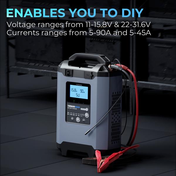 TOPDON Nabíjačka autobatérie Tornado 90000/ Príkon 1600W max/ 20-2800Ah/ Pre 12V a 24V/ 5-90A/ 11-31V 
