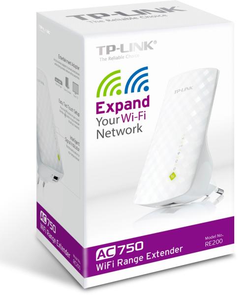 TP-Link RE200 AC750 Dual Band Wifi Range Extender/ AP, 3 interné antény, 1x10/ 100 RJ45, power schedule 