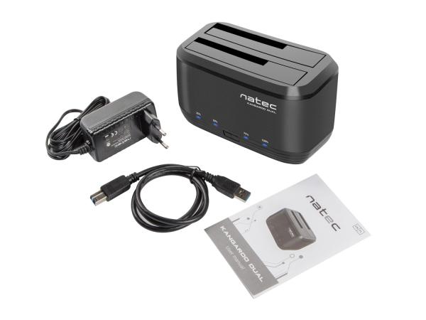 Dokovacia stanica pre HDD 2, 5"/ 3, 5" USB 3.0 Natec Kangaroo Dual, funkcia klonovania, napájací adaptér 