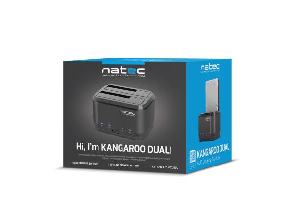 Dokovacia stanica pre HDD 2, 5"/ 3, 5" USB 3.0 Natec Kangaroo Dual, funkcia klonovania, napájací adaptér 